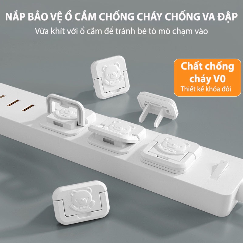 Combo 10 Nút Bịt Ổ Điện Chống Cháy Có Tay Cầm Hình Gấu Xinh Xắn Đảm Bảo An Toàn Cho Bé YOOTA BABY