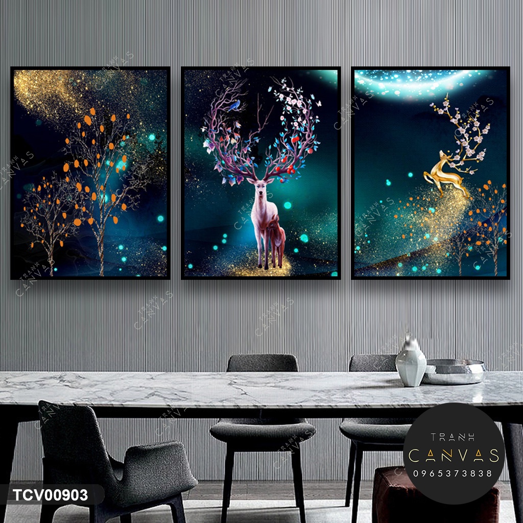 Tranh Canvas Bộ 3 tấm Hươu