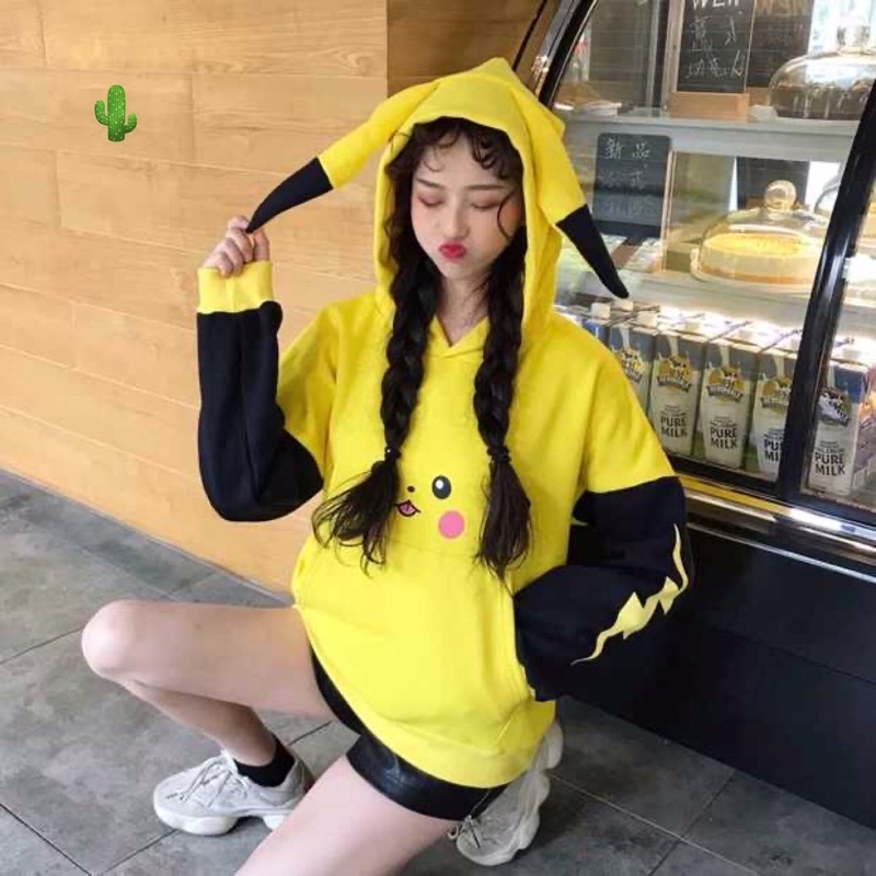 🌵Áo hoodie pikachu vàng phối đen quá cute ( áo khoác nỉ bông) | BigBuy360 - bigbuy360.vn