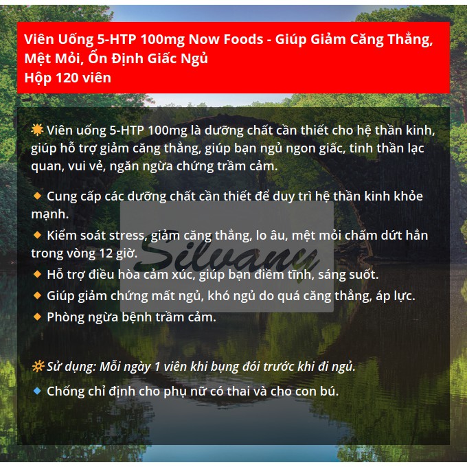 5-HTP 100mg Now Foods - Giúp Giảm Căng Thẳng, Mệt Mỏi, Ổn Định Giấc Ngủ