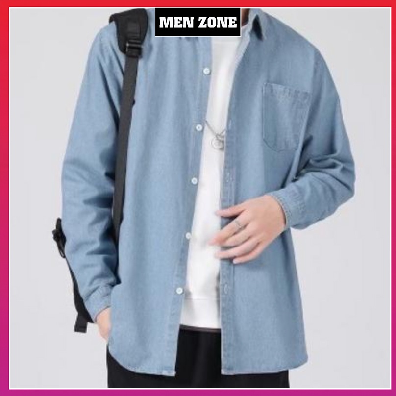 Áo Sơ Mi Denim Nam Cao Cấp Vải Dày Co Giãn