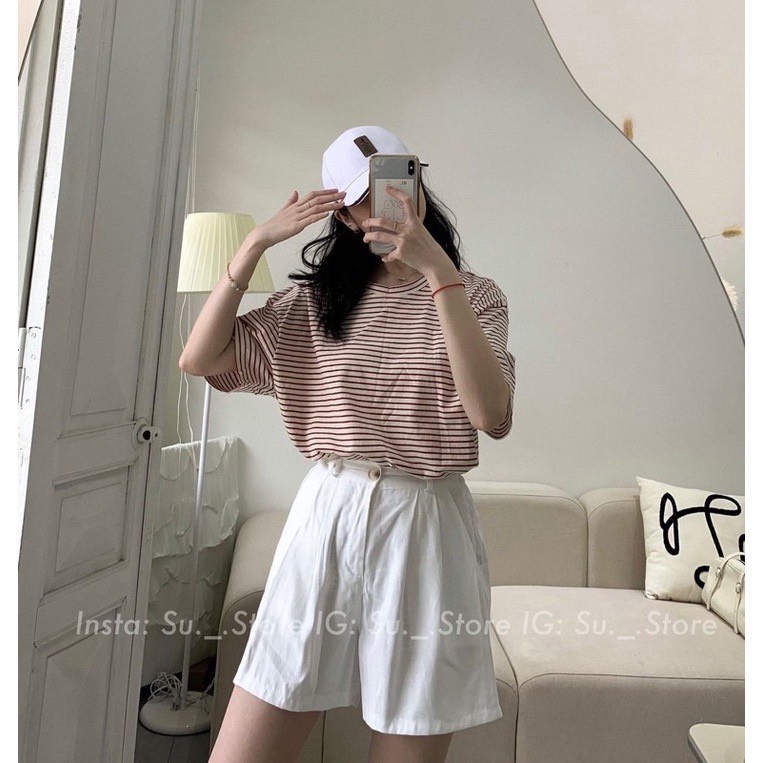 Bộ quần áo nữ 🌸 Set áo thun mix quần short kaki giả váy kẻ ngang bánh bèo Ulzzang dành cho nữ MYLADY