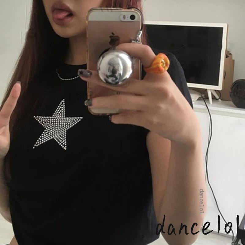 Áo Thun Ngắn Tay In Hình Ngôi Sao Đính Đá Thời Trang Mùa Hè Dành Cho Nữ dance1o1