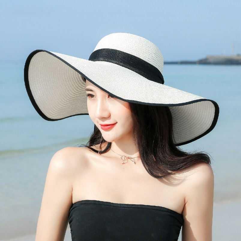[Ảnh thật] Mũ cói mềm đi biển, nón cói nữ vành rộng phối nơ sau phong cách vintage chống nắng