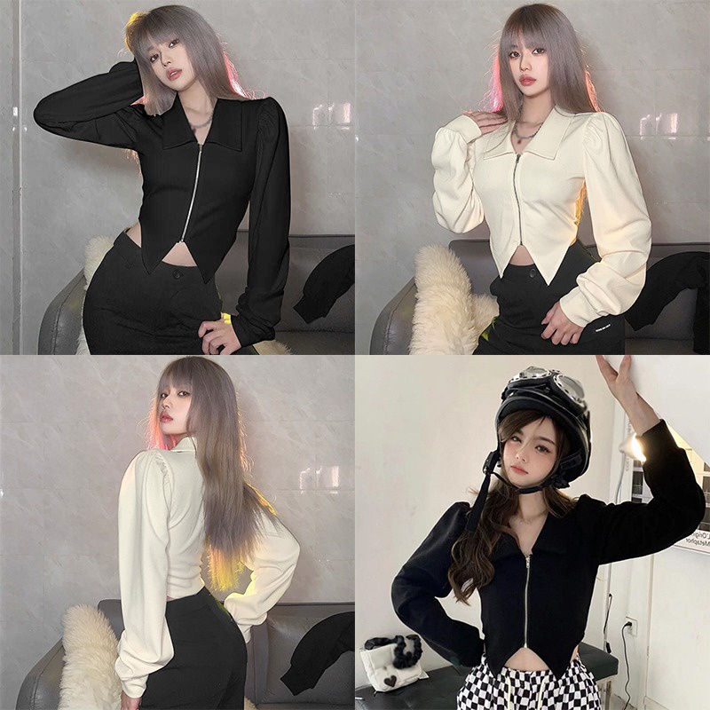 Áo Khoác Khóa Kéo Tay Dài Màu Sắc Thời Trang Dành Cho Nữ