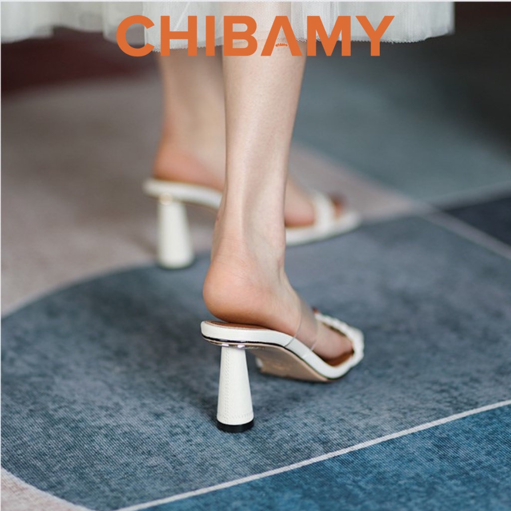 Sandal nữ gót Tháp Trụ Tròn bọc đồng cao cấp cao 7cm, kết hợp quai tết mảnh và quai trong hiệu CHIBAMY