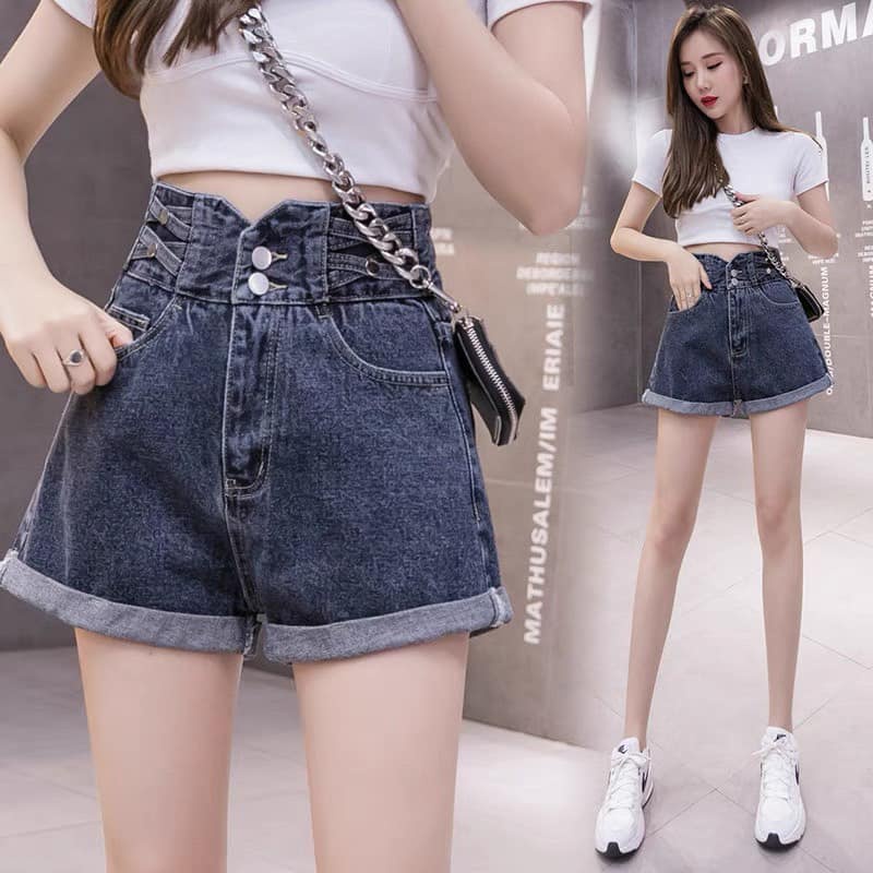 Quần sooc jeans cạp cao mã 446 (kèm ảnh thật,video)