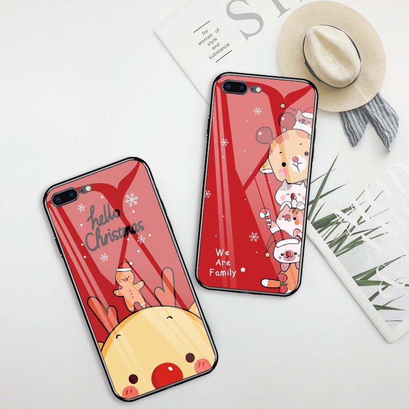 Ốp lưng OPPO Find x x2 Neo Lite F9 F11 Pro F1s F15 Case Cartoon Red Christmas Elk Hard Tempered Glass Cover Ốp OPPO F5 YOUTH F7 F1 F3 Lite Protection Phone casing Bao da