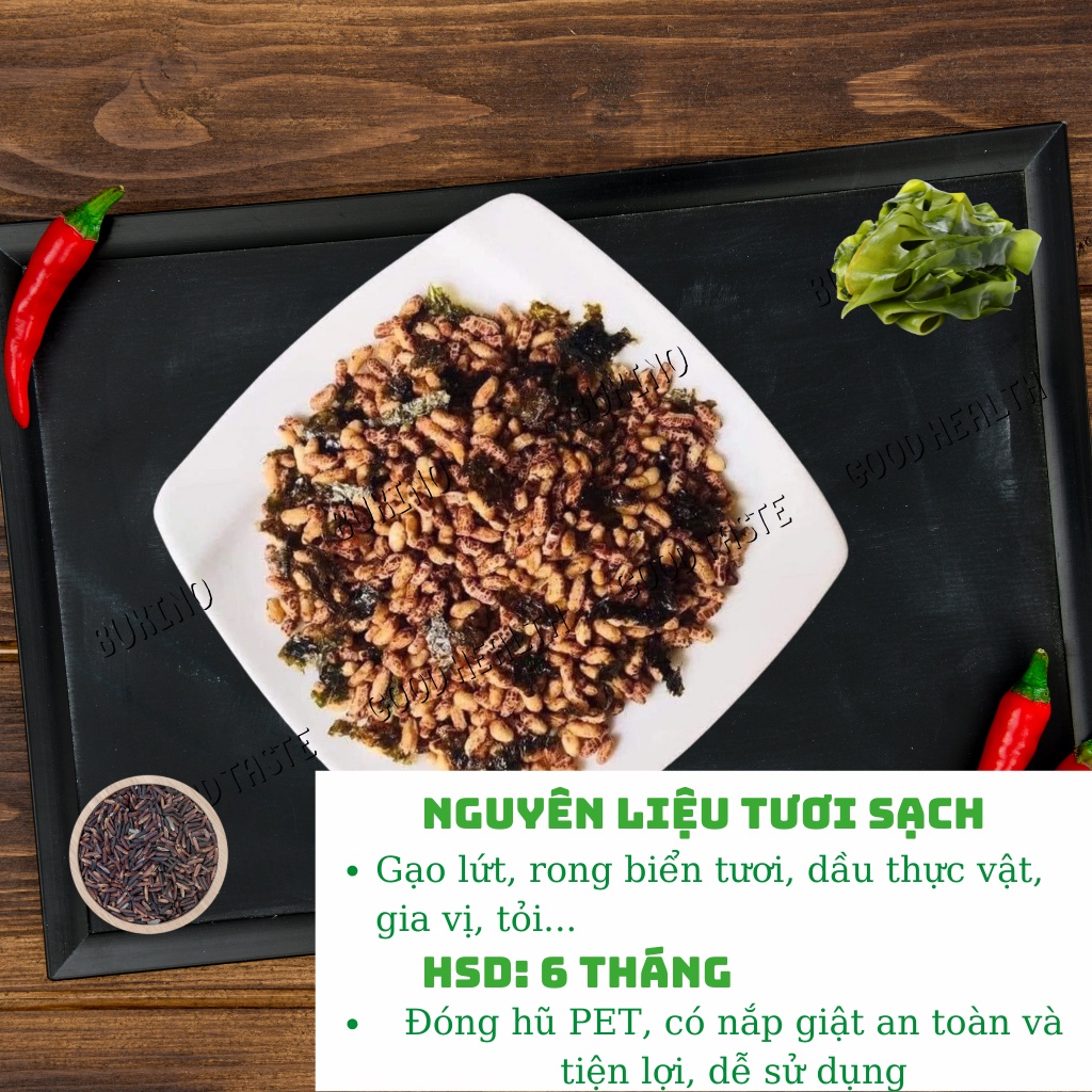 Gạo lứt sấy rong biển BUKINO, gạo lức giòn ngon hộp 350gr, đồ ăn kiêng giảm cân tốt cho sức khỏe, ship hỏa tốc Hà Nội