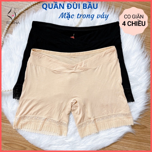 Quần đùi bầu mặc trong váy, quần mặc trong váy cho bà bầu chất cotton mềm mỏng thông hơi thoáng mát mặc bầu và sau sinh