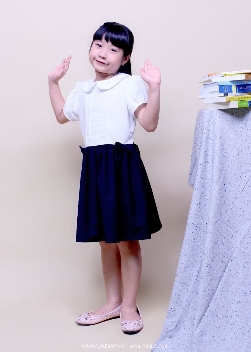 Váy Đầm học sinh Jadiny bé gái đi học cổ sen xếp li ngực