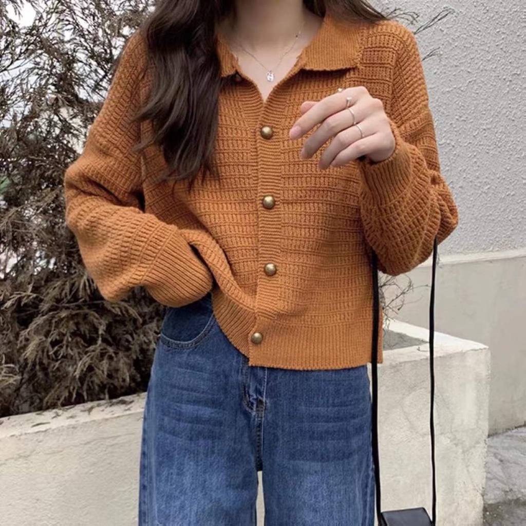 Áo khoác cardigan SUXI dệt kim dáng rộng màu sắc đơn giản phong cách vintage Hàn Quốc