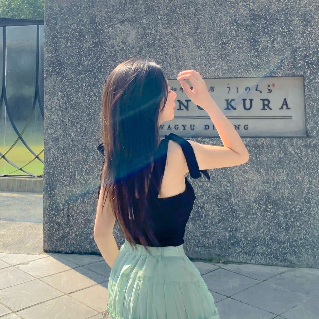 Áo croptop hai dây cúp ngực buộc nơ bản to chất thun co giãn màu trắng/ đen cao cấp thiết kế T-Ju (áo nơ nhỏ xinh) | BigBuy360 - bigbuy360.vn