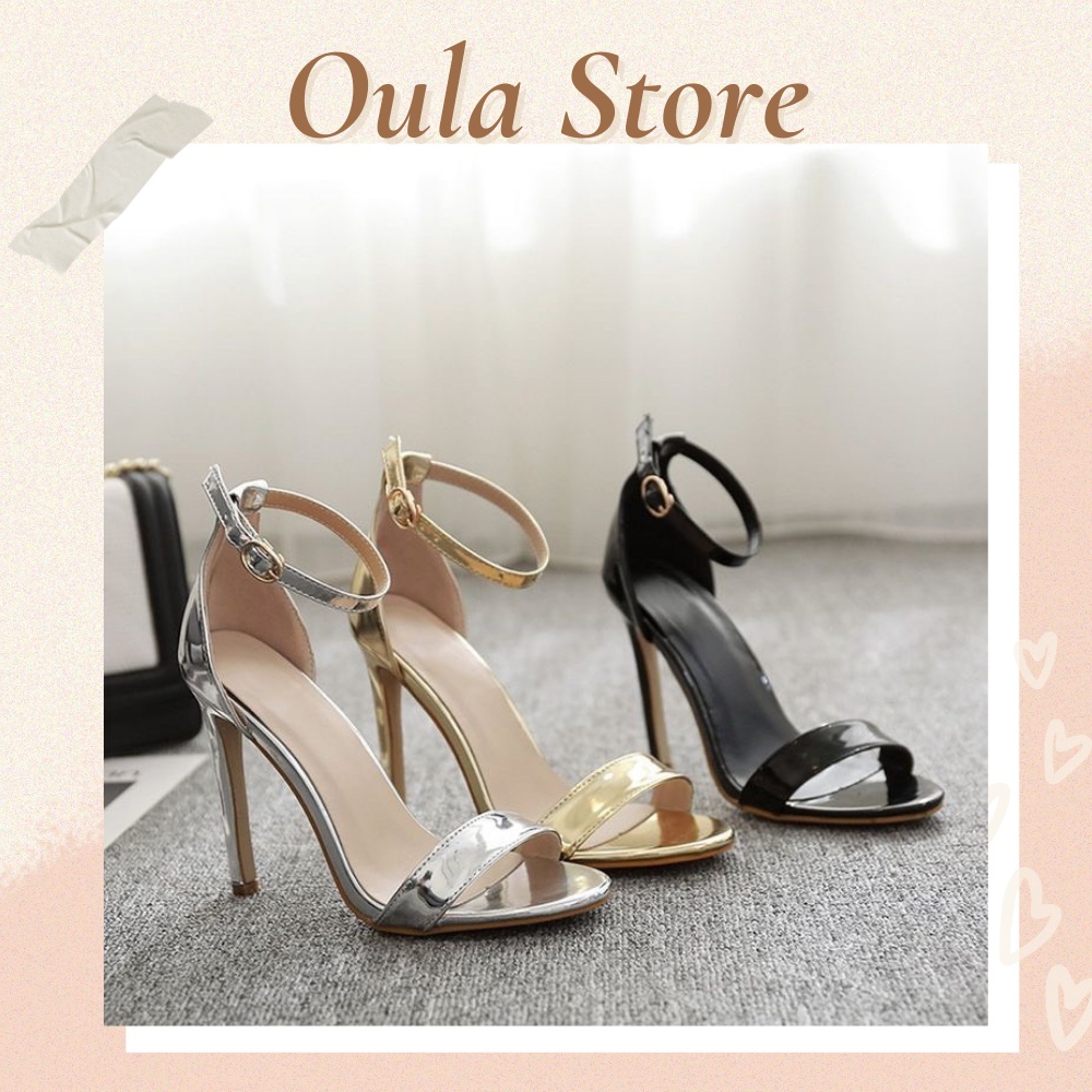 Sandal cao gót nữ kiểu dáng quai ngang bản nhỏ mẫu da bóng, 3 màu, SD14, Oula Store