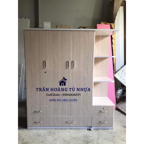 tủ quần áo 3 cánh có kệ ngoài nhựa cao cấp