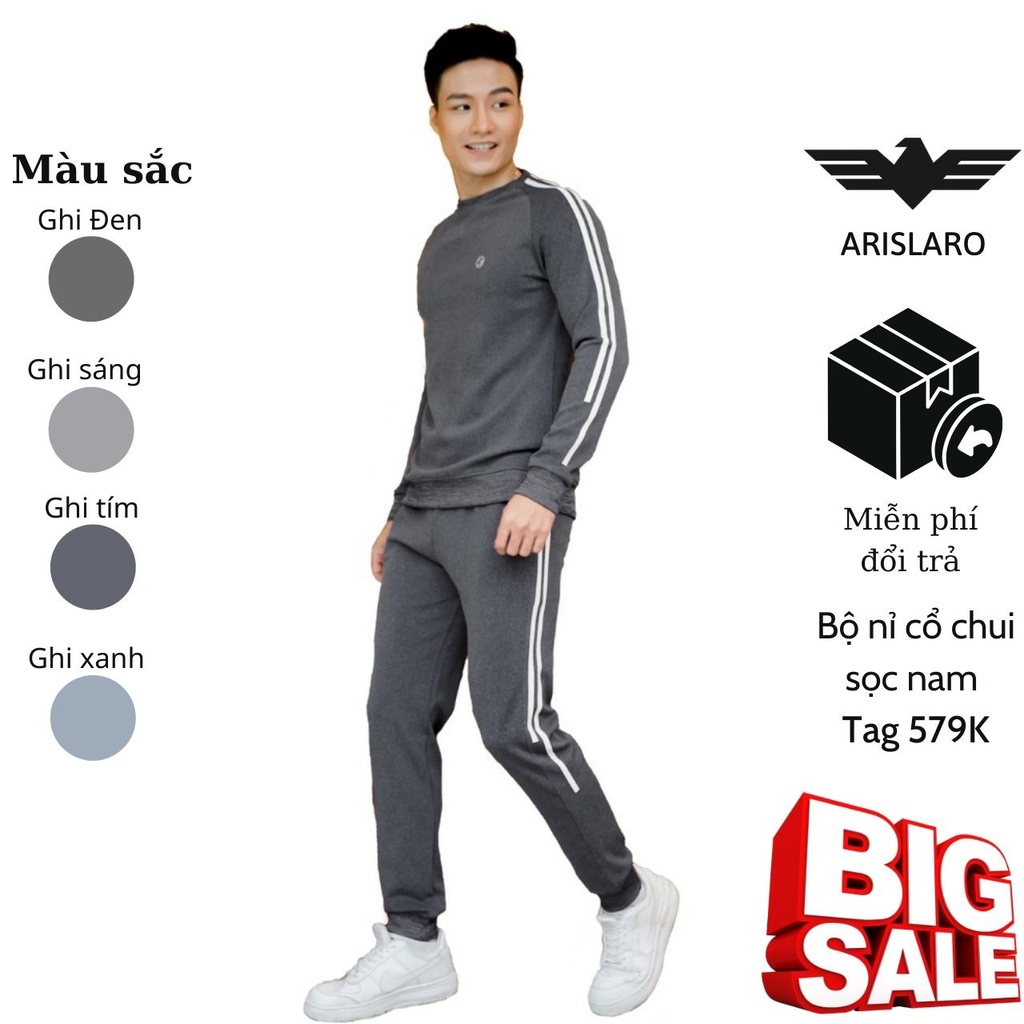 Bộ quần áo nỉ nam cổ chui quần suôn | Giữ ấm - Co dãn - Vải thơm - Kháng khuẩn