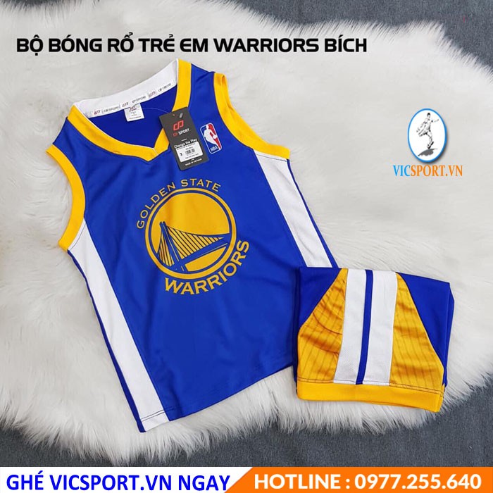 Bộ Quần Áo Bóng Rổ Trẻ Em WARRIORS Màu Xanh - Vicsportvn