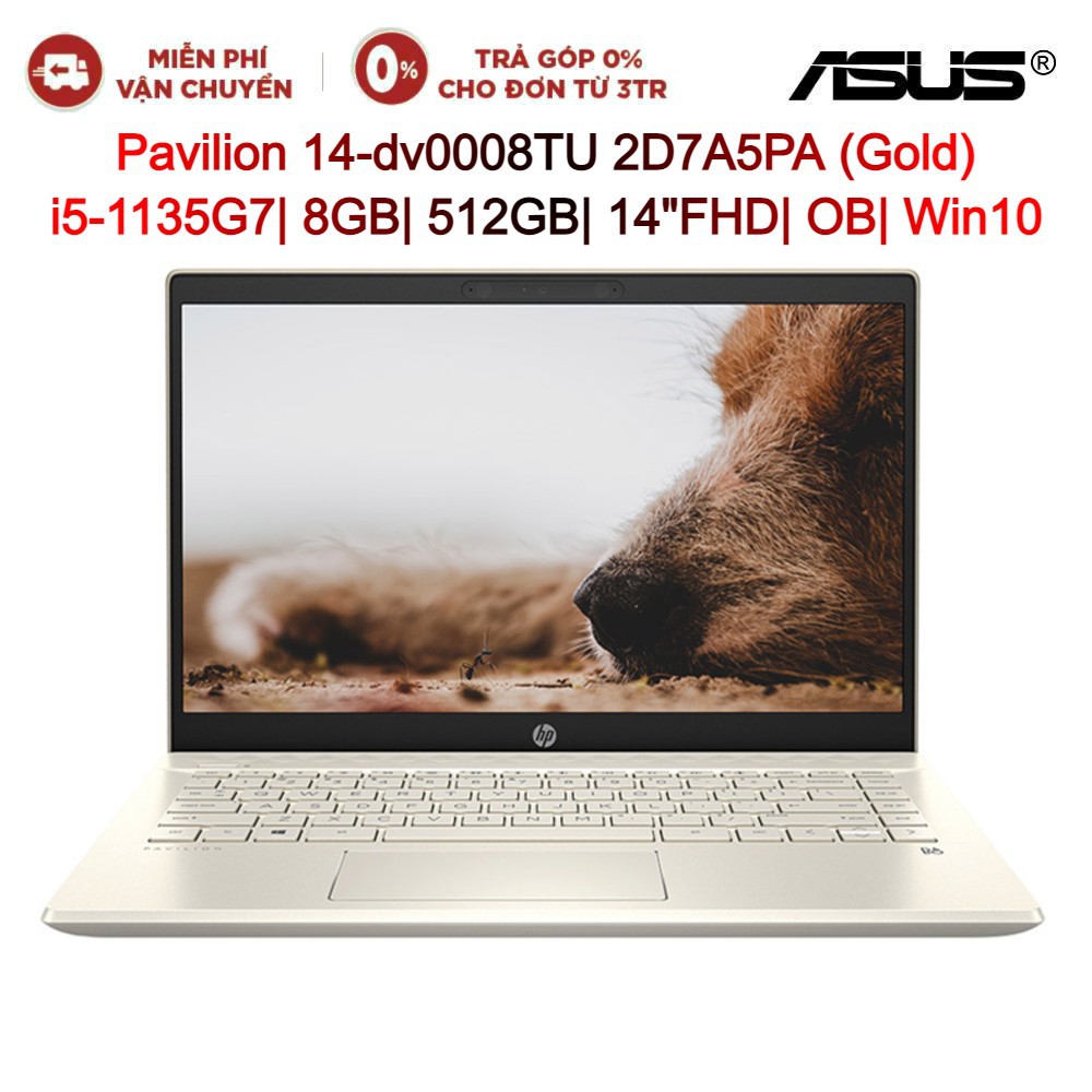 Laptop HP Pavilion 14-dv0008TU 2D7A5PA Gold i5-1135G7| 8GB| 512GB| 14&quot;FHD| OB| Win10