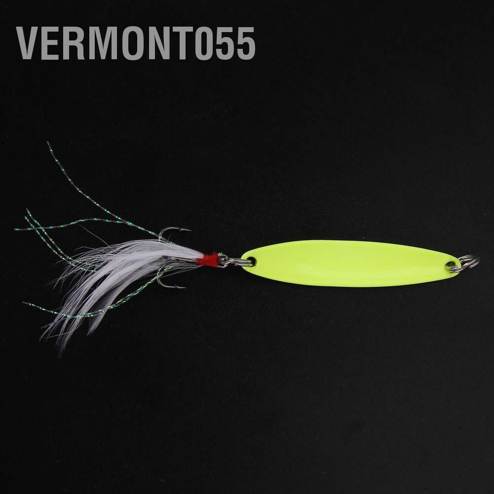 Vermont055 Luminous Metal Spoon Spinner Lure Hard Fishing Bait with Treble Hook Skirt