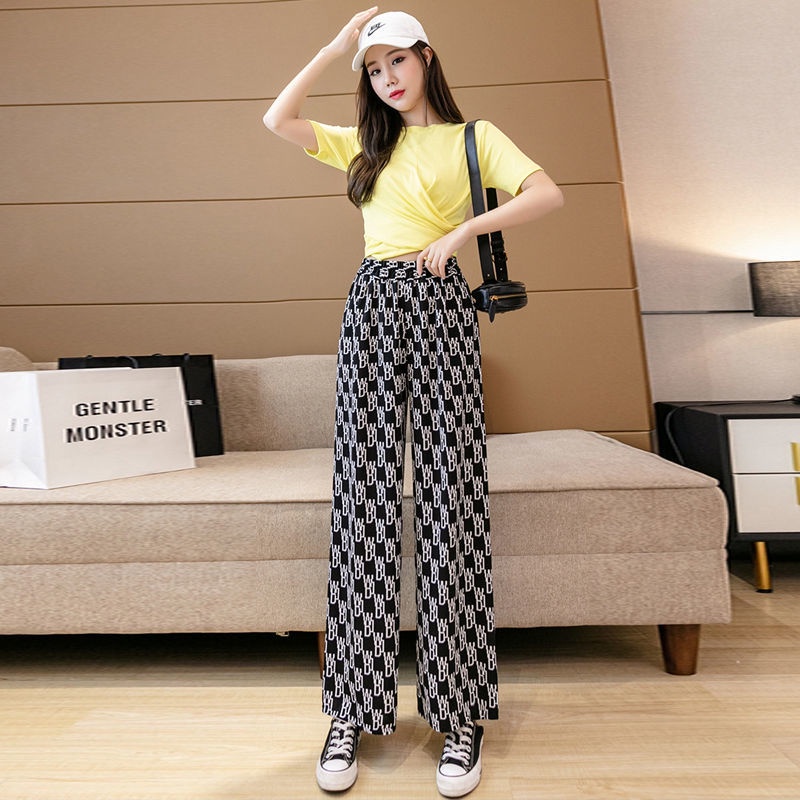 Quần ống rộng Lưng Cao Hoạ Tiết In Thời Trang Mùa Hè Cho Phái Nữ