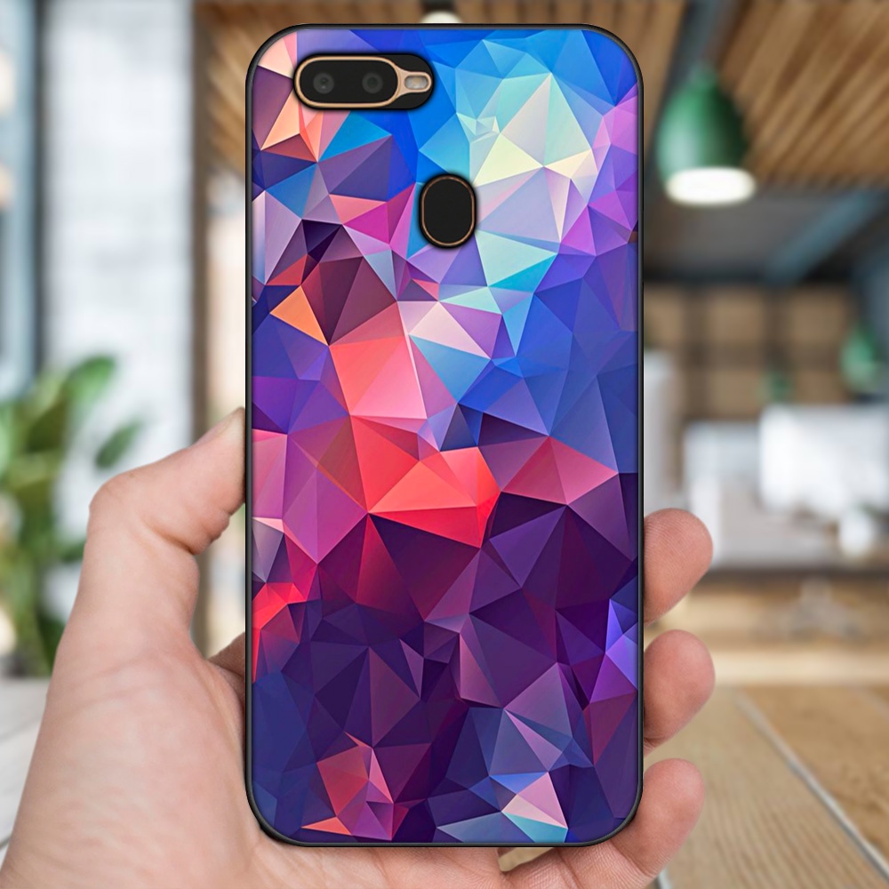 Ốp lưng Oppo A5S, A7, A12, F9 viền đen in hình hoạ tiết 3D