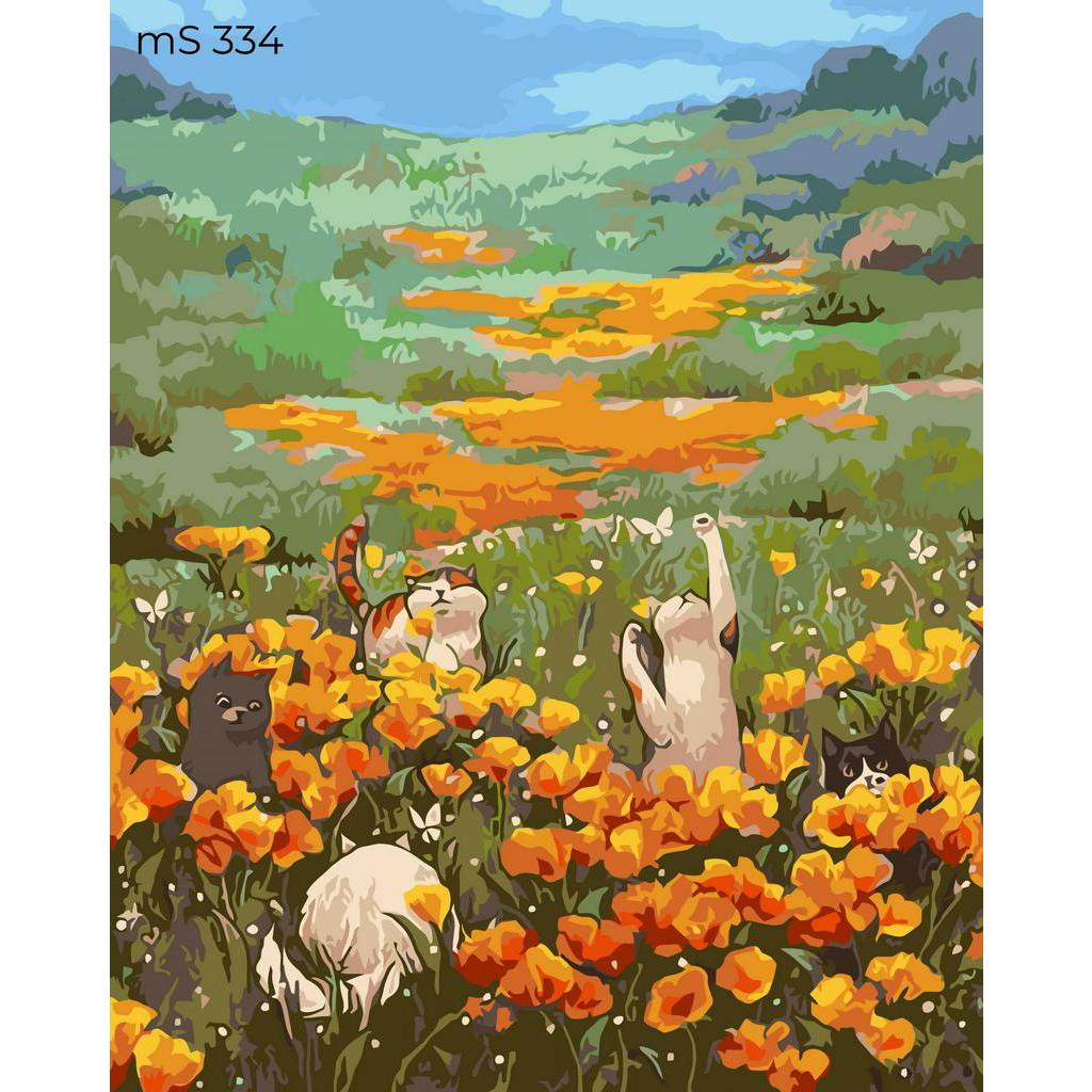 [CÓ SẴN] Tranh Tô Màu Theo Số Licopen - Tranh Rừng hoa và mèo - MS334