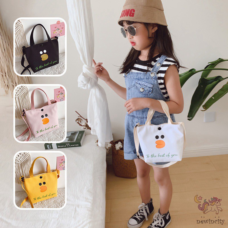Túi đeo vai vải bạt in hình vịt con dễ thương xinh xắn