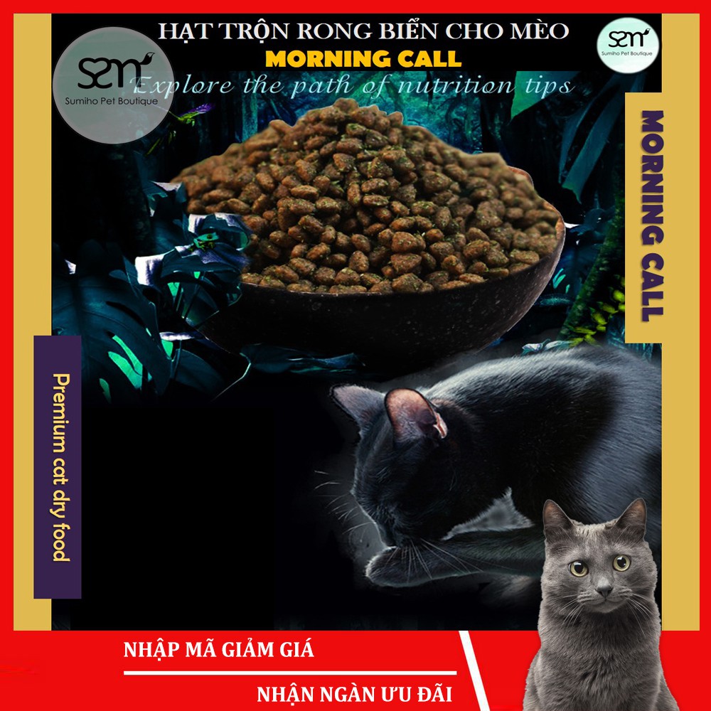 Hạt thức ăn cho mèo trộn rong biển Morning Call (Túi 500gr) phù hợp với mọi loại mèo
