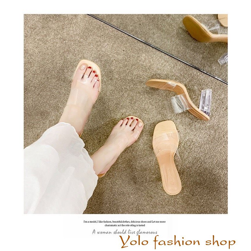 Sandal nữ thời trang gót mica 7cm quai trong xinh xắn hàng Quảng Châu cao cấp CC06