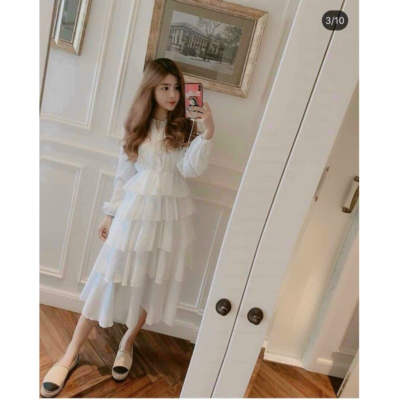 Đầm midi trắng tay phồng | BigBuy360 - bigbuy360.vn