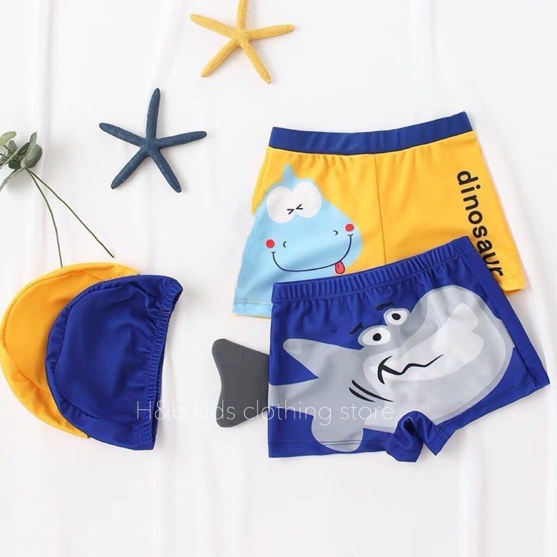 Đồ bơi bé trai, quần bơi bé trai kèm mũ có đuôi cá như hình_Bộ bơi bé trai