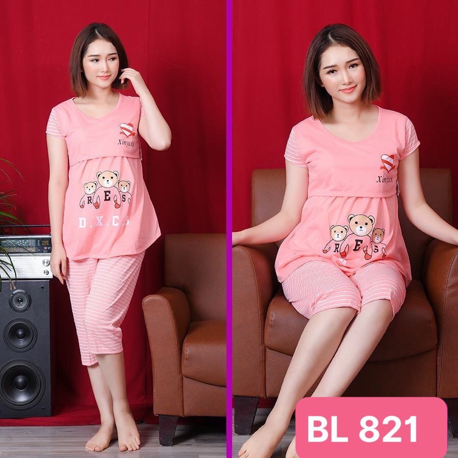 Bộ đồ bầu và sau sinh LỬNG chất cotton họa tiết trẻ trung xinh xắn BL821