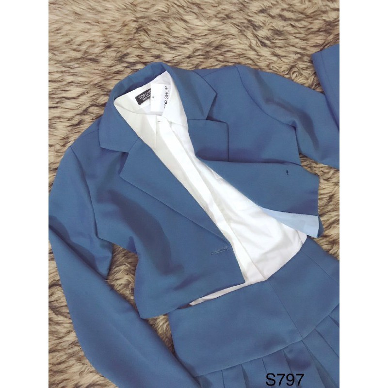 [ xả kho ] MiD Set áo vest và chân váy xếp ly xanh S797 Mie Design kèm ảnh thật