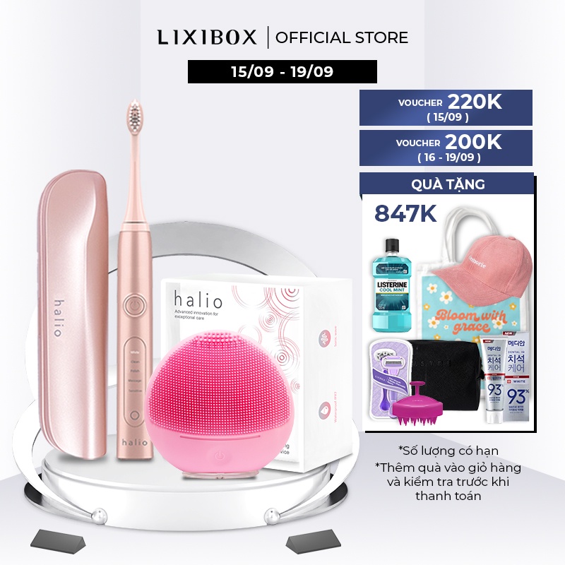 Combo Bàn chải điện Halio Toothbrush Rose Gold & Máy Rửa Mặt Da Nhạy Cảm Pink