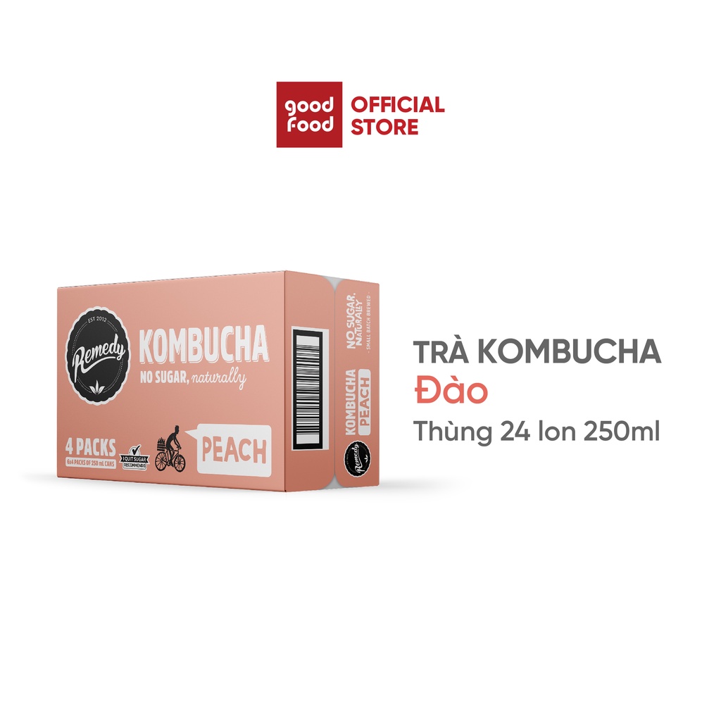 Thùng 24 lon Trà Kombucha Remedy Vị Đào Peach 250ml