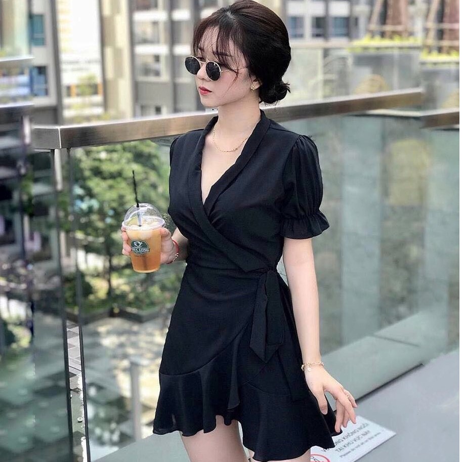 Jumpsuit Dáng Váy Nhún Bèo (TRẮNG+ĐEN)