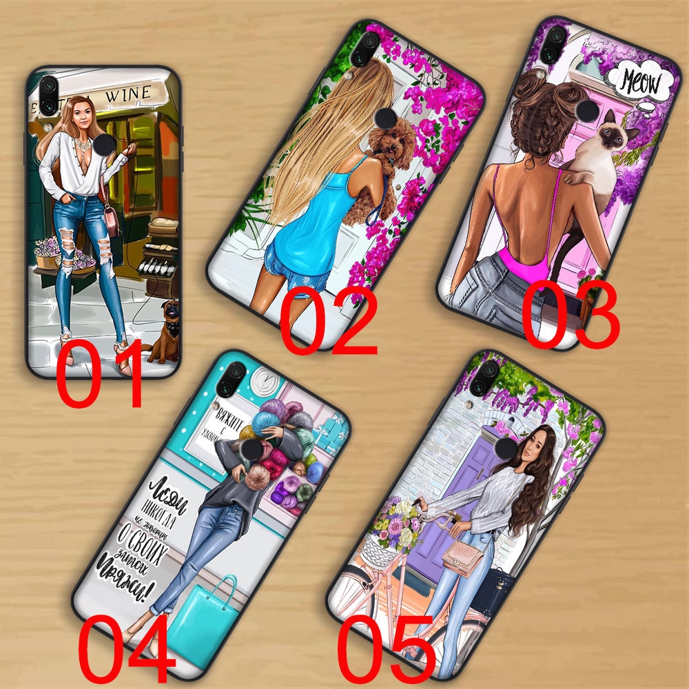 Ốp Điện Thoại Mềm Viền Đen Hình Cô Gái Mua Sắm Cho Xiaomi Redmi Note 9 9s 9t 9c 9a Pro Max