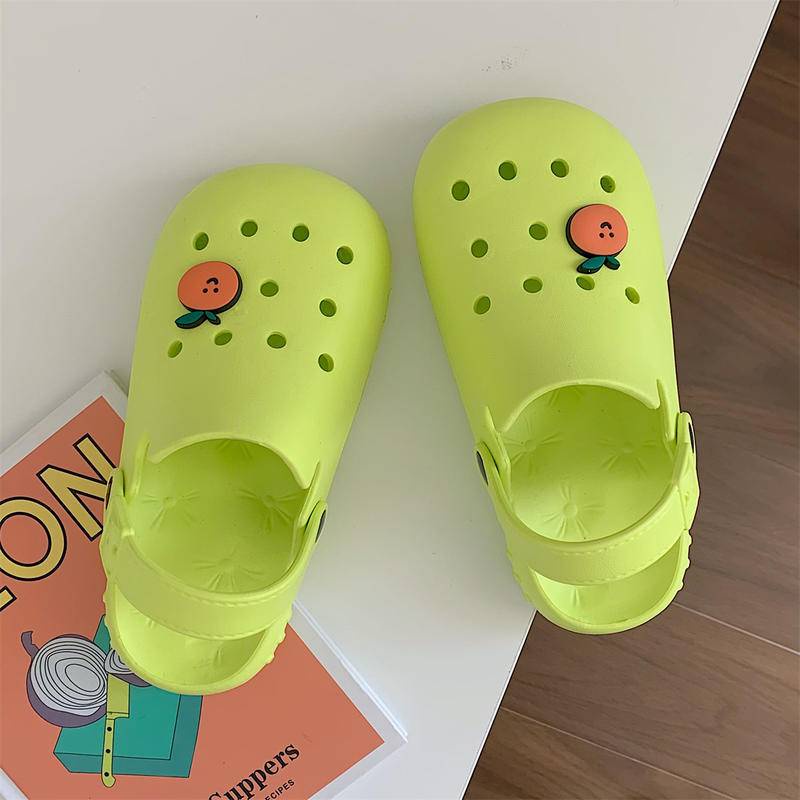 Dép crocs có quai xixitiao mũi tròn đế cao đục lỗ đính họa tiết dễ thương