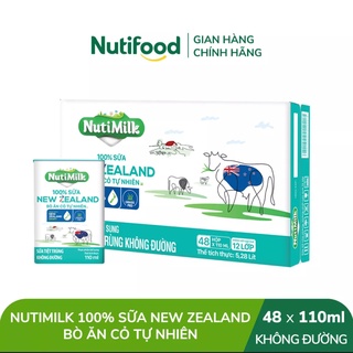 [HSD T3-2022] [MẪU MỚI] Thùng 100% sữa New Zealand bò ăn cỏ tự nhiên không đường (48 hộp x 110ml)
