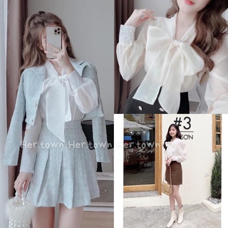 Áo sơ mi tơ lụa cổ nơ tay bồng tiểu thư giá rẻ/Áo sơ mi công sở nữ cao cấp
