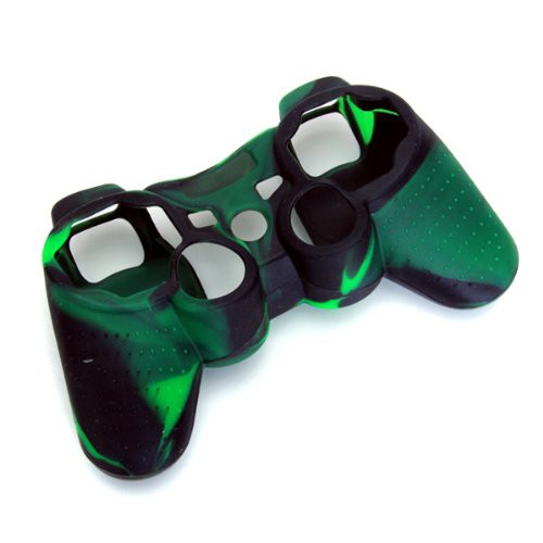 Vỏ silicone bọc bảo vệ trang trí thân tay cầm điều khiển PS2 PS3 màu xanh lục + đen