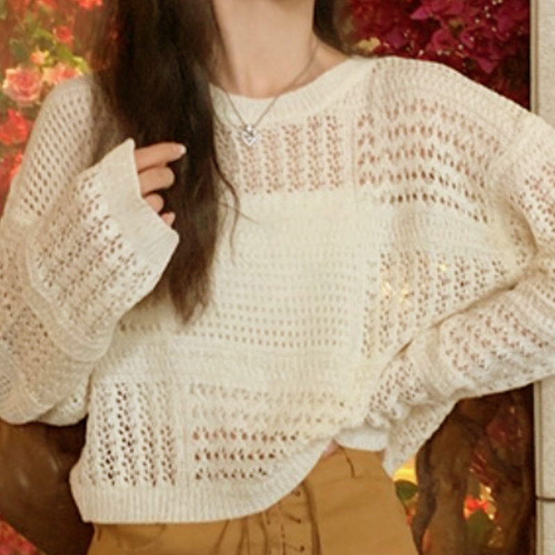 Áo Croptop Len Móc Chống Nắng Thông Thường Bảo Vệ Khỏi Ánh Nắng Mặt Trời