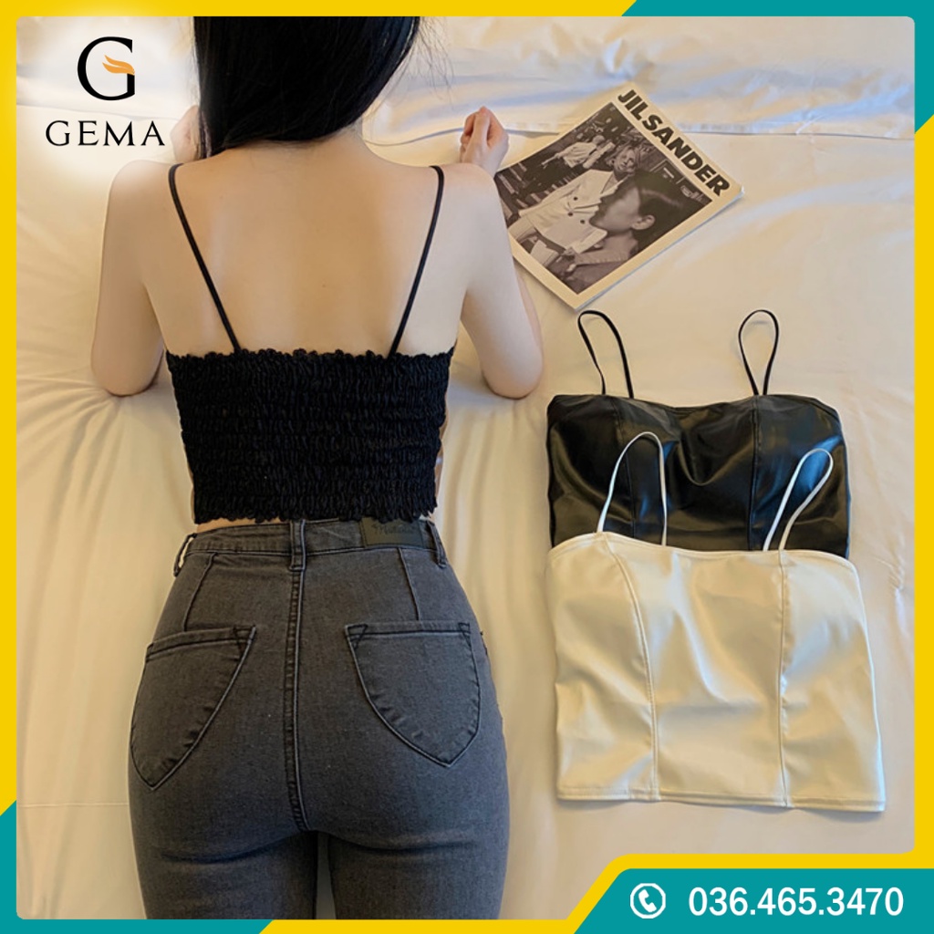 Bra da 2 dây lưng chun siêu co giãn túi zip, Áo croptop da 2 dây có đệm ngực freesize