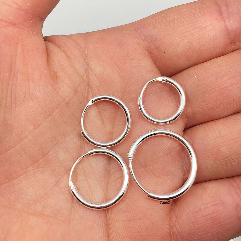 1 Đôi Bông Tai Bạc 925 14-50mm Hình Vòng To Unisex Không Gây Dị Ứng