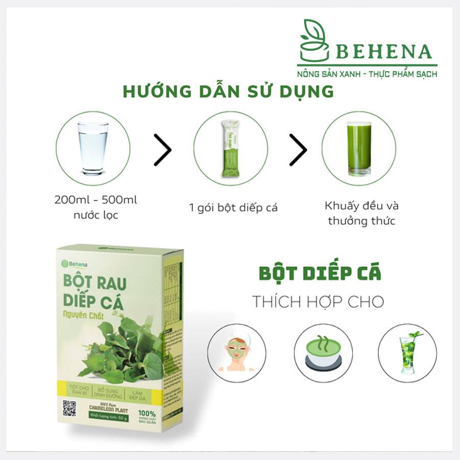 Bột rau diếp cá nguyên chất Behena 50g (20 gói x 2.5g)