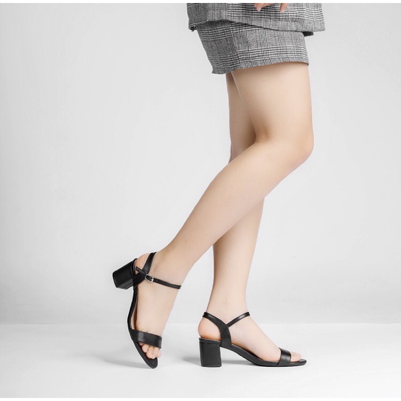 Giày sandal nữ gót vuông Dily quai ngang 5cm màu đen-aa0295