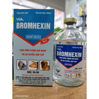 Chai 100ml via.bromhexin t_iêm vật nuôi, brom giảm các cơn h_en, đờm....