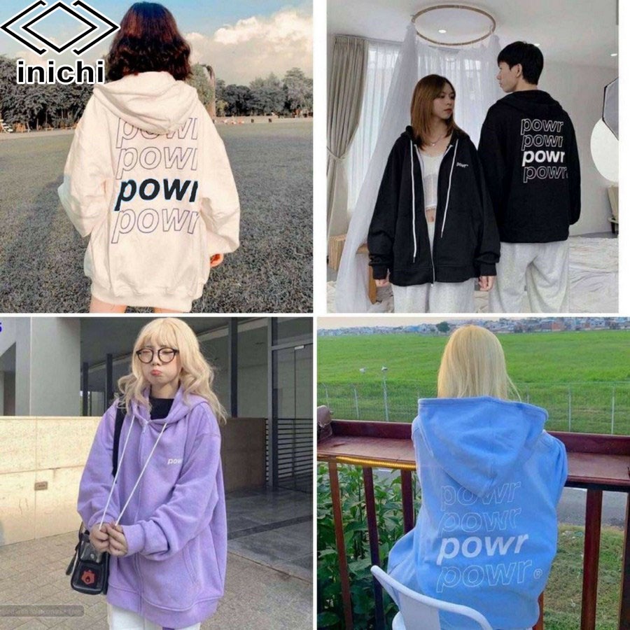 [Mã WABRWA15 giảm 15% đơn 300K] Áo Hoodie unisex INICHI A846 chất nỉ ngoại form rộng có mũ cho cả nam nữ in chữ POWR | BigBuy360 - bigbuy360.vn