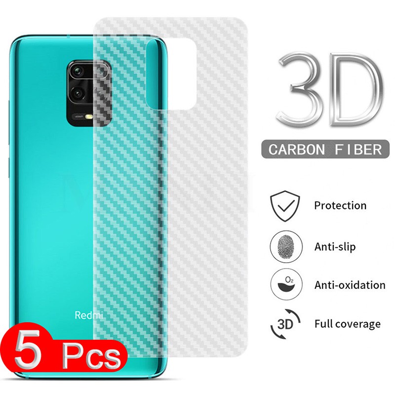 5 cái Xiaomi POCO C65 Redmi 13c 12C A1 A2 Note 13 12 12s 11 11s 10 9 9t 9s 8 7 6 5 4 4X K20 K30 Pro Plus 4g 5g Mô hình sợi carbon Mờ lưng Phim dán phía sau Phim bảo vệ mềm