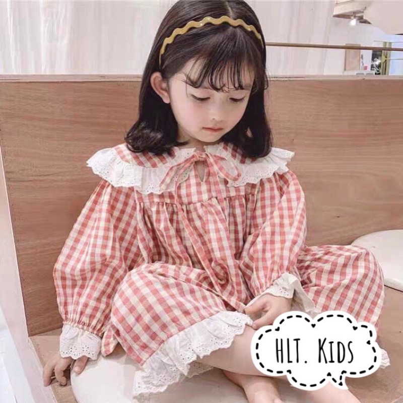 Pijama cho bé gái cổ ren dễ thương Đồ ngủ cho bé pizama thu đông 1 2 3 4 5 6 tuổi